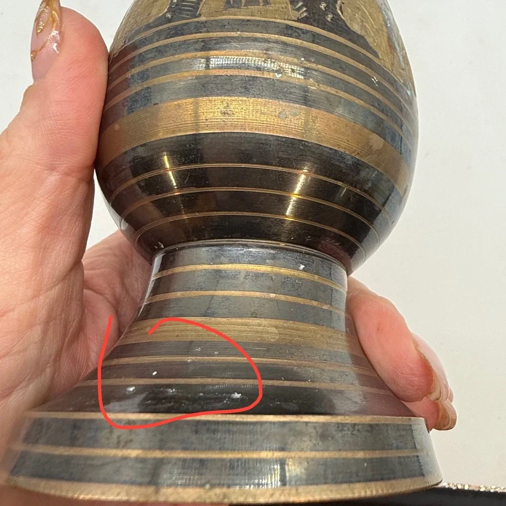 VTG Hand Etched‎ Brass Bud Vase Indian Floral Design Bronze Gold